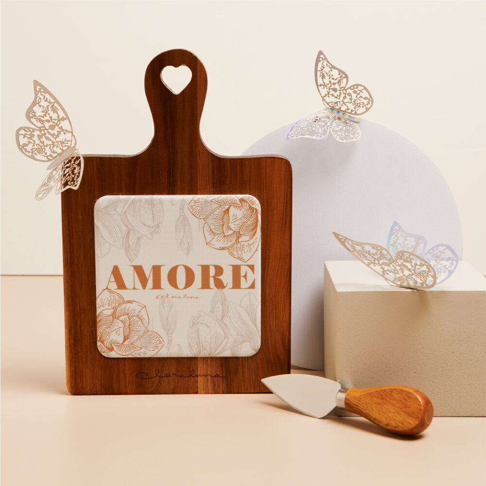 Tagliere decorato "Amore" con coltellino - Bomboniere Claraluna