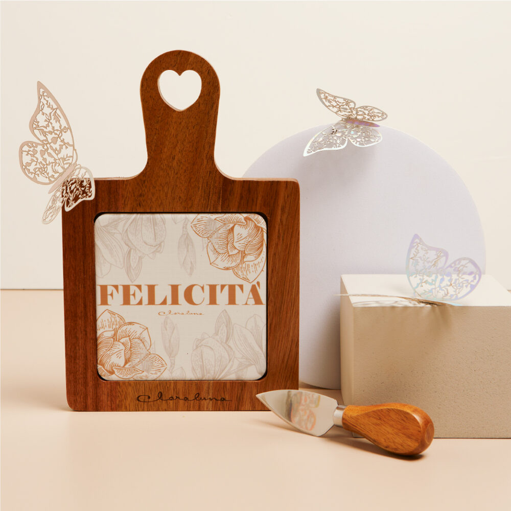 Tagliere decorato "Felicità" con coltellino